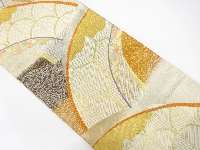 変わり青海波に松葉・花模様織り出し袋帯